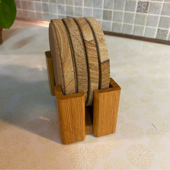 Vintage Coaster set hand painted Sail boats set of 4 with stand - Picture 5 of 9